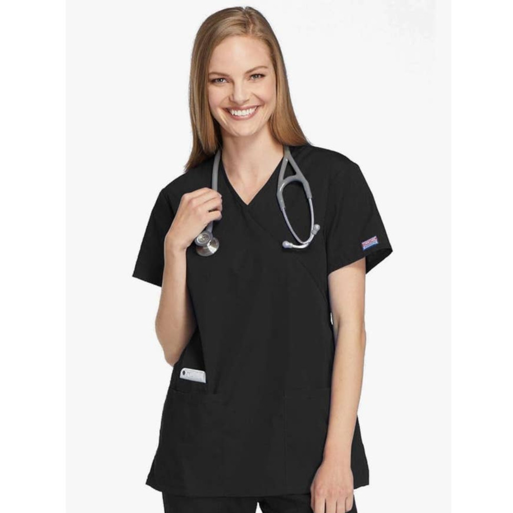 Cherokee Women Scrubs Top Workwear Originals Mock Wrap Medical Tunic Sz Medium